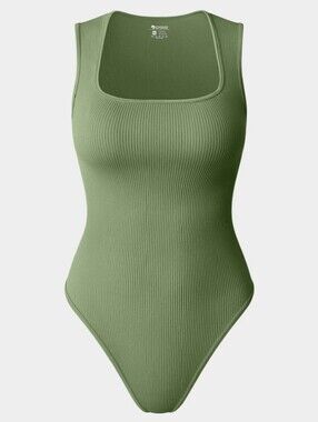 NWOT OQQ Sleeveless Square Stretch Basic Tank Tops Bodysuits - Pea Green